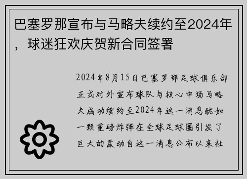巴塞罗那宣布与马略夫续约至2024年，球迷狂欢庆贺新合同签署